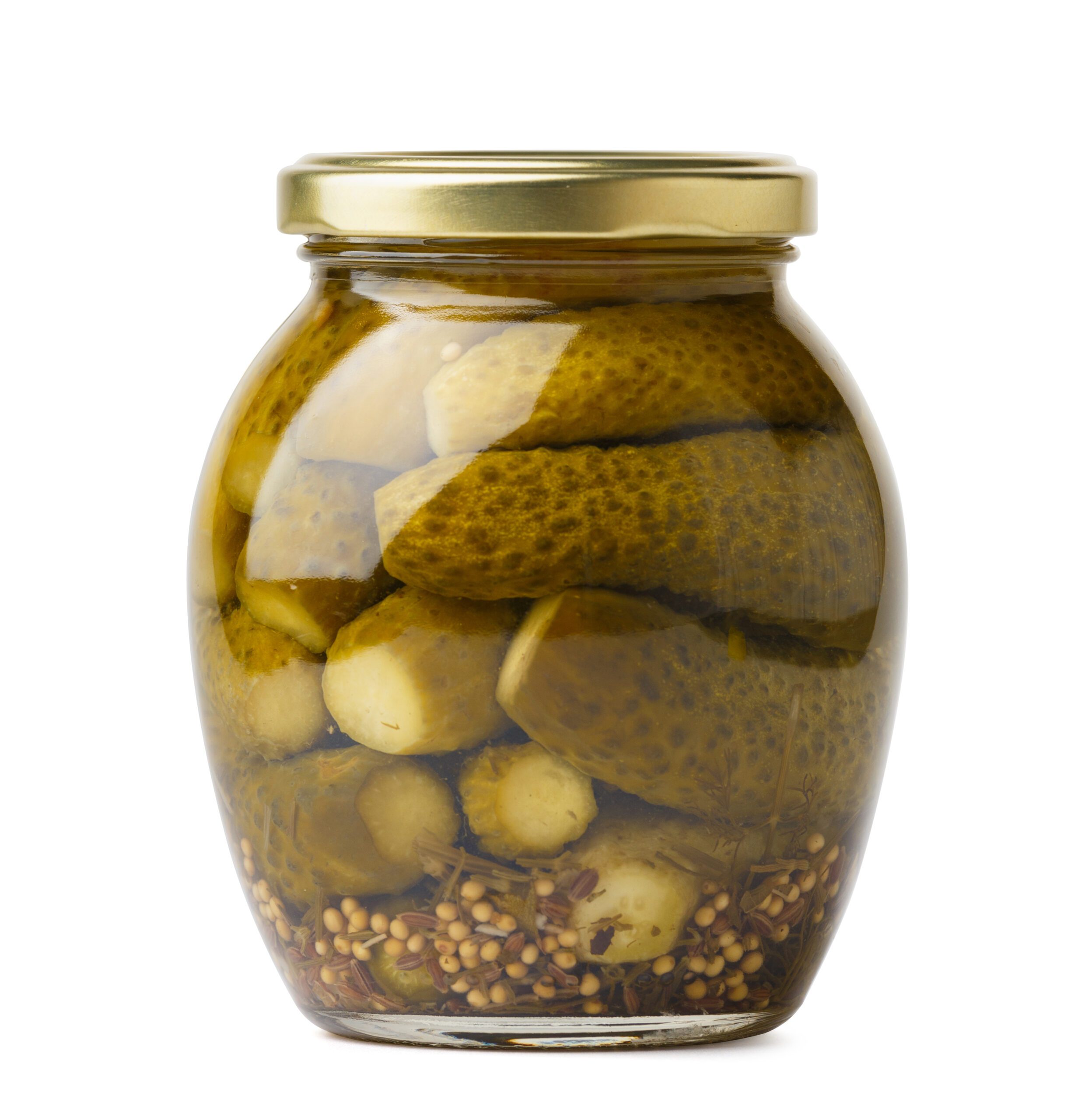 Canned cucumbers in a jar on a white background, close-up Refrigerator Bread & Butter Pickles - Image 1